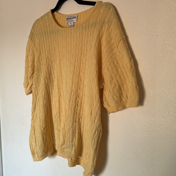 Pendleton 100% Cotton Cable Knit Yellow Sweater Short Sleeve Top Large - Picture 3 of 4